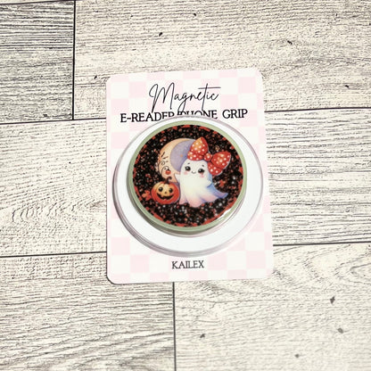 Ghost girl with bow Halloween glow in the dark - E-Reader, Phone, Kindle Grip for all Devices Magnetic Grip