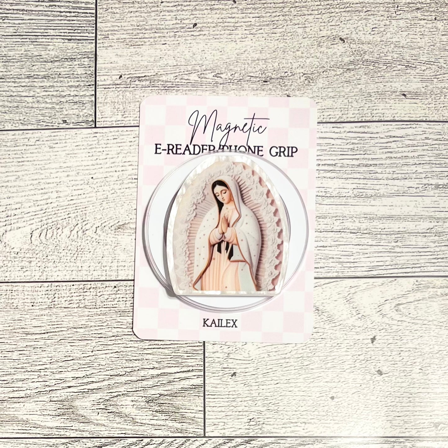 Portrait of Our Lady of Guadalupe in White - E-Reader, Phone, Kindle Grip for all Devices Magnetic Grip