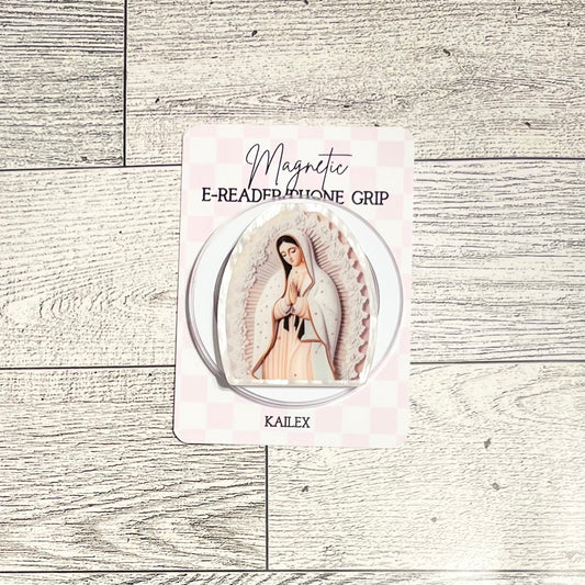 Portrait of Our Lady of Guadalupe in White - E-Reader, Phone, Kindle Grip for all Devices Magnetic Grip