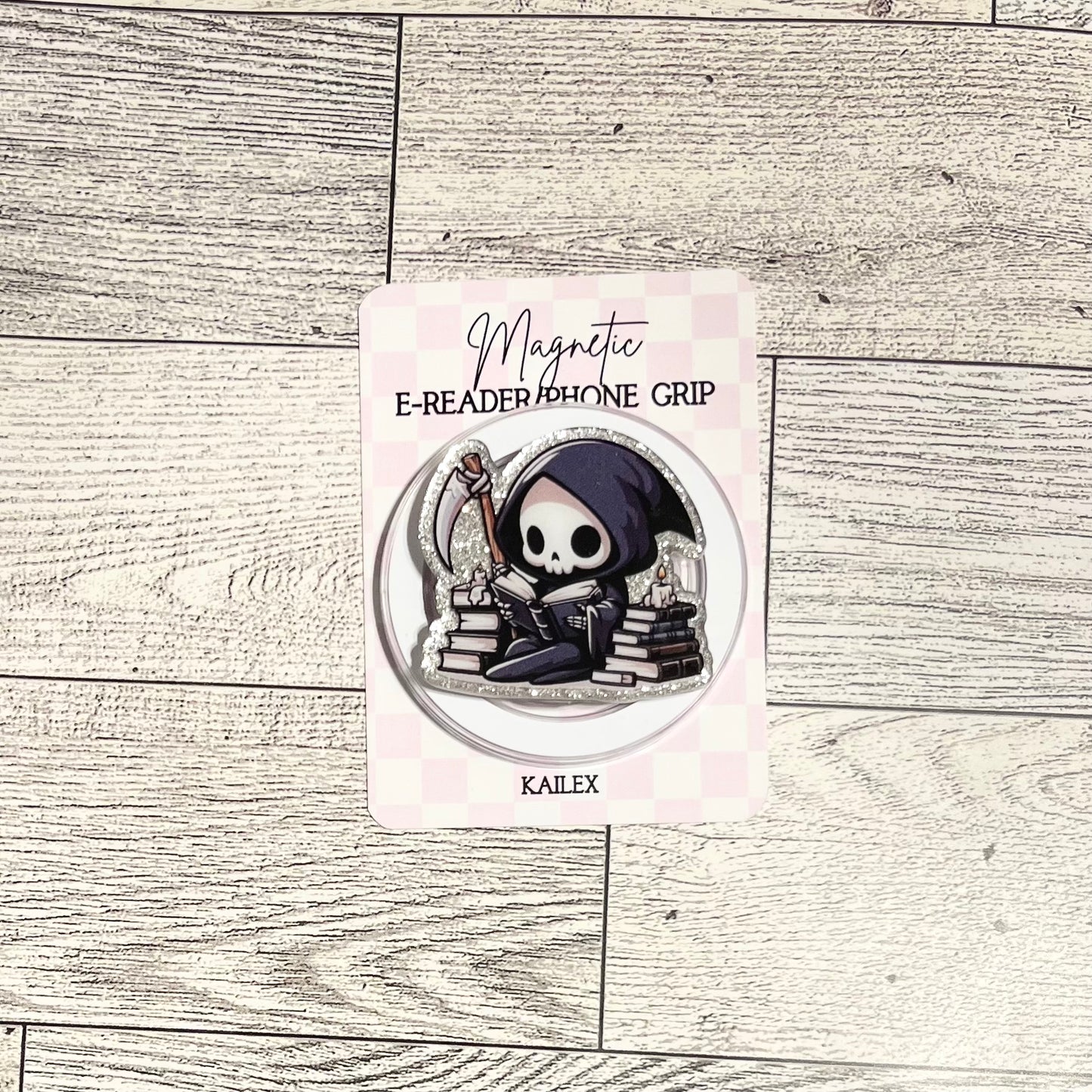Cute Reaper Reading a book- Chibi Style - E-Reader, Phone, Kindle Grip for all Devices Magnetic Grip
