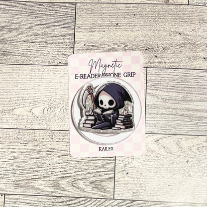 Cute Reaper Reading a book- Chibi Style - E-Reader, Phone, Kindle Grip for all Devices Magnetic Grip