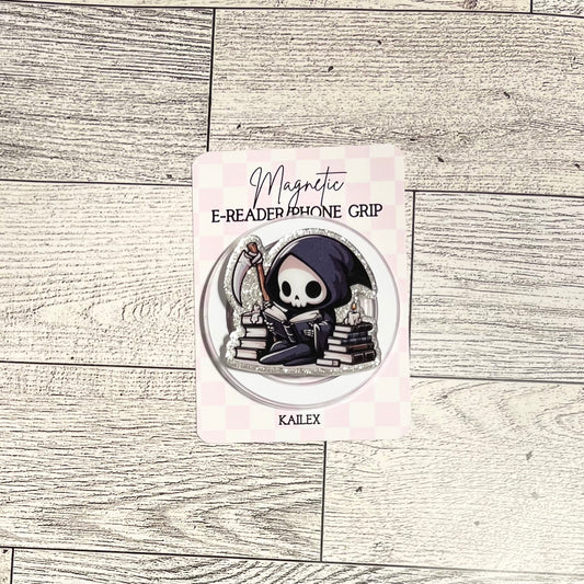 Cute Reaper Reading a book- Chibi Style - E-Reader, Phone, Kindle Grip for all Devices Magnetic Grip