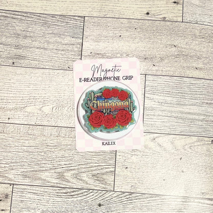 Chingona with cactus and roses - E-Reader, Phone, Kindle Grip for all Devices Magnetic Grip