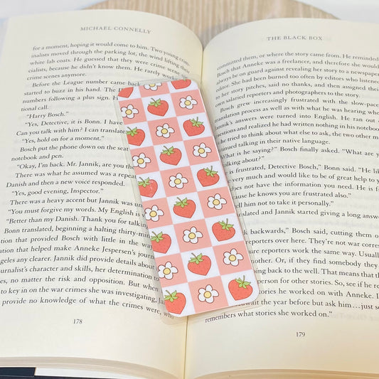 Checkered Strawberries Laminated Bookmark