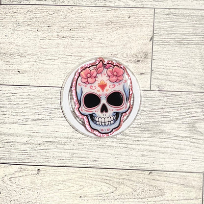 Skull with pink flower crown - E-Reader, Phone, Kindle Grip for all Devices Magnetic Grip