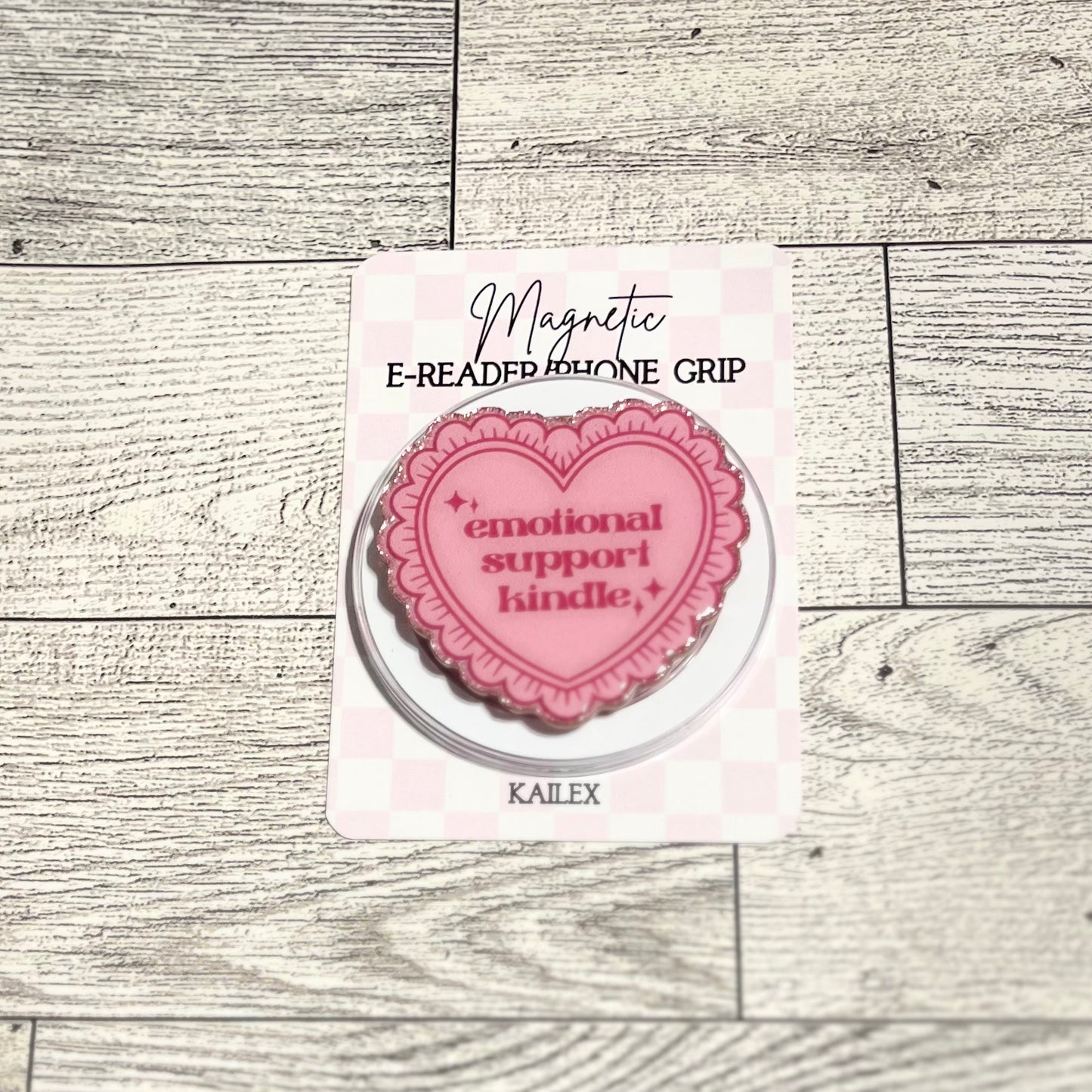 Emotional Support Kindle pink heart - E-Reader, Phone, Kindle Grip for all Devices Magnetic Grip