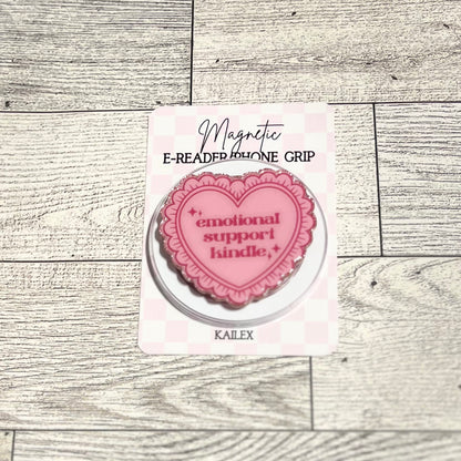 Emotional Support Kindle pink heart - E-Reader, Phone, Kindle Grip for all Devices Magnetic Grip