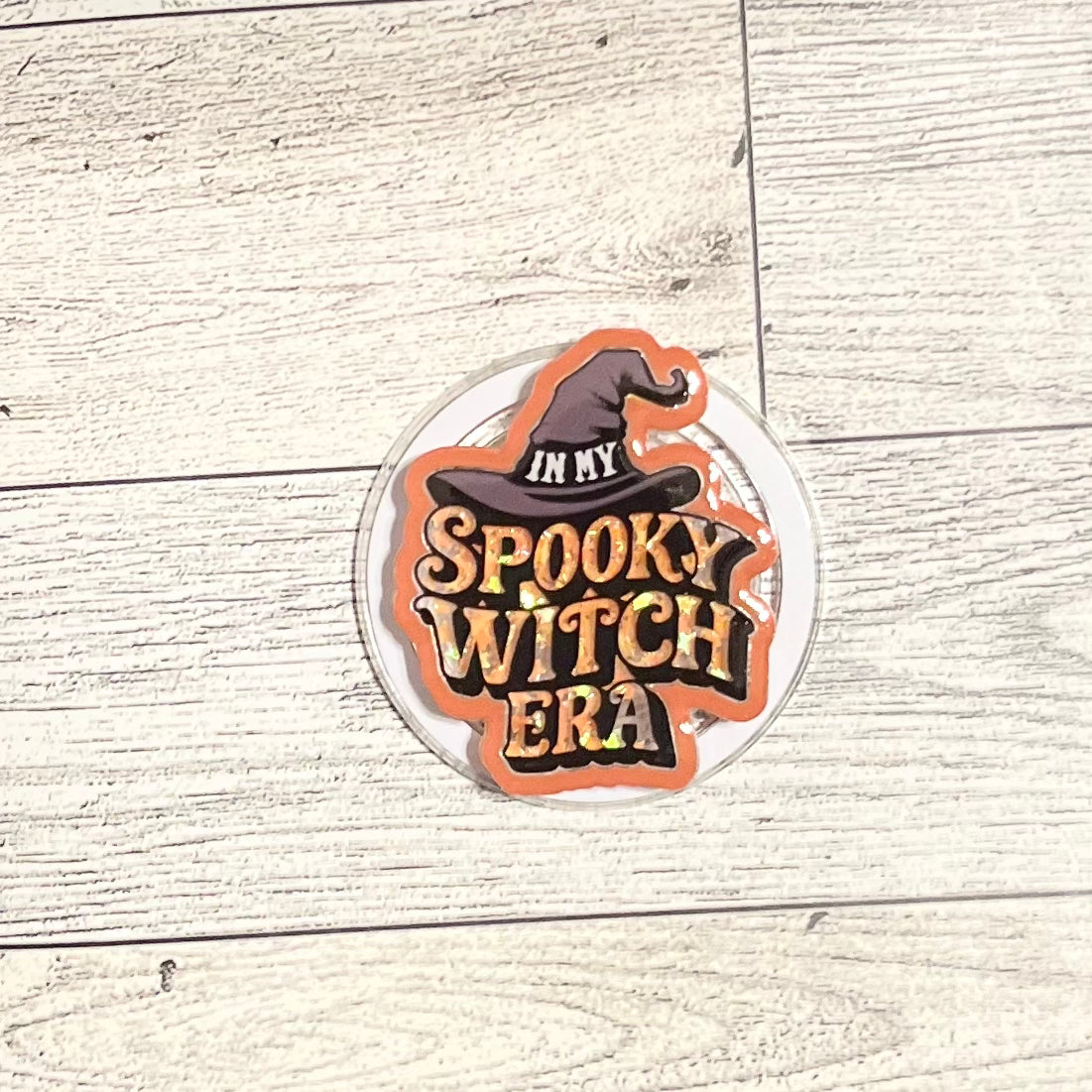 In my Spooky Witch Era Shaker with orange glitter- E-Reader, Phone, Kindle Grip for all Devices Magnetic Grip