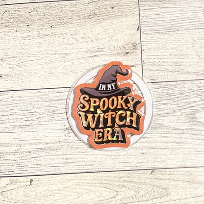 In my Spooky Witch Era Shaker with orange glitter- E-Reader, Phone, Kindle Grip for all Devices Magnetic Grip