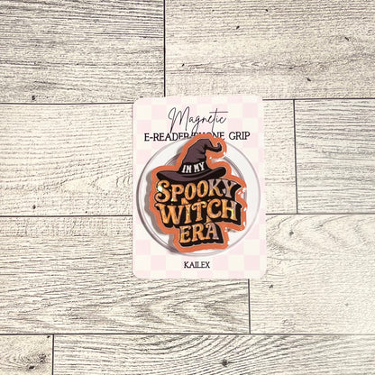 In my Spooky Witch Era Shaker with orange glitter- E-Reader, Phone, Kindle Grip for all Devices Magnetic Grip