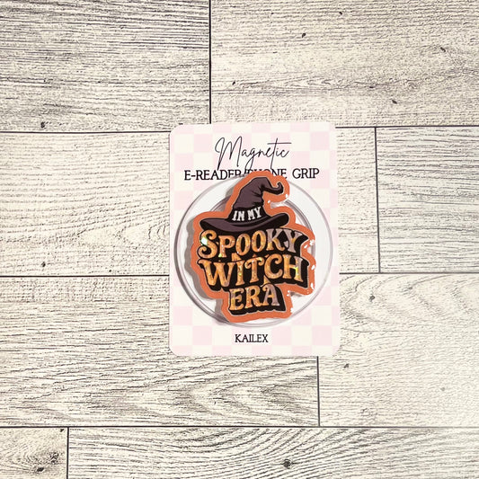 In my Spooky Witch Era Shaker with orange glitter- E-Reader, Phone, Kindle Grip for all Devices Magnetic Grip