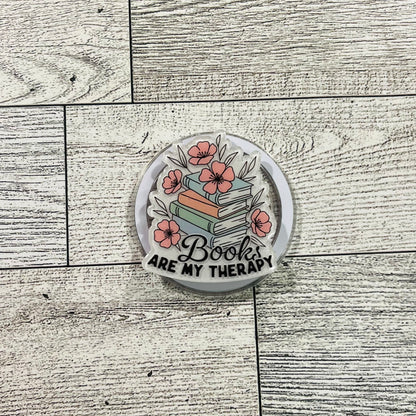 Books are my therapy stacked books with peach flowers- E-Reader, Phone, Kindle Grip for all Devices Magnetic Grip