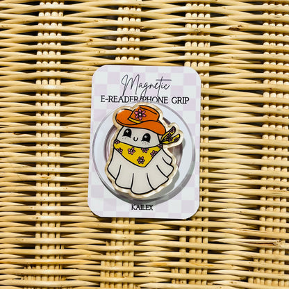 Cowboy Ghost with orange hat - E-Reader, Phone, Kindle Grip for all Devices Magnetic Grip
