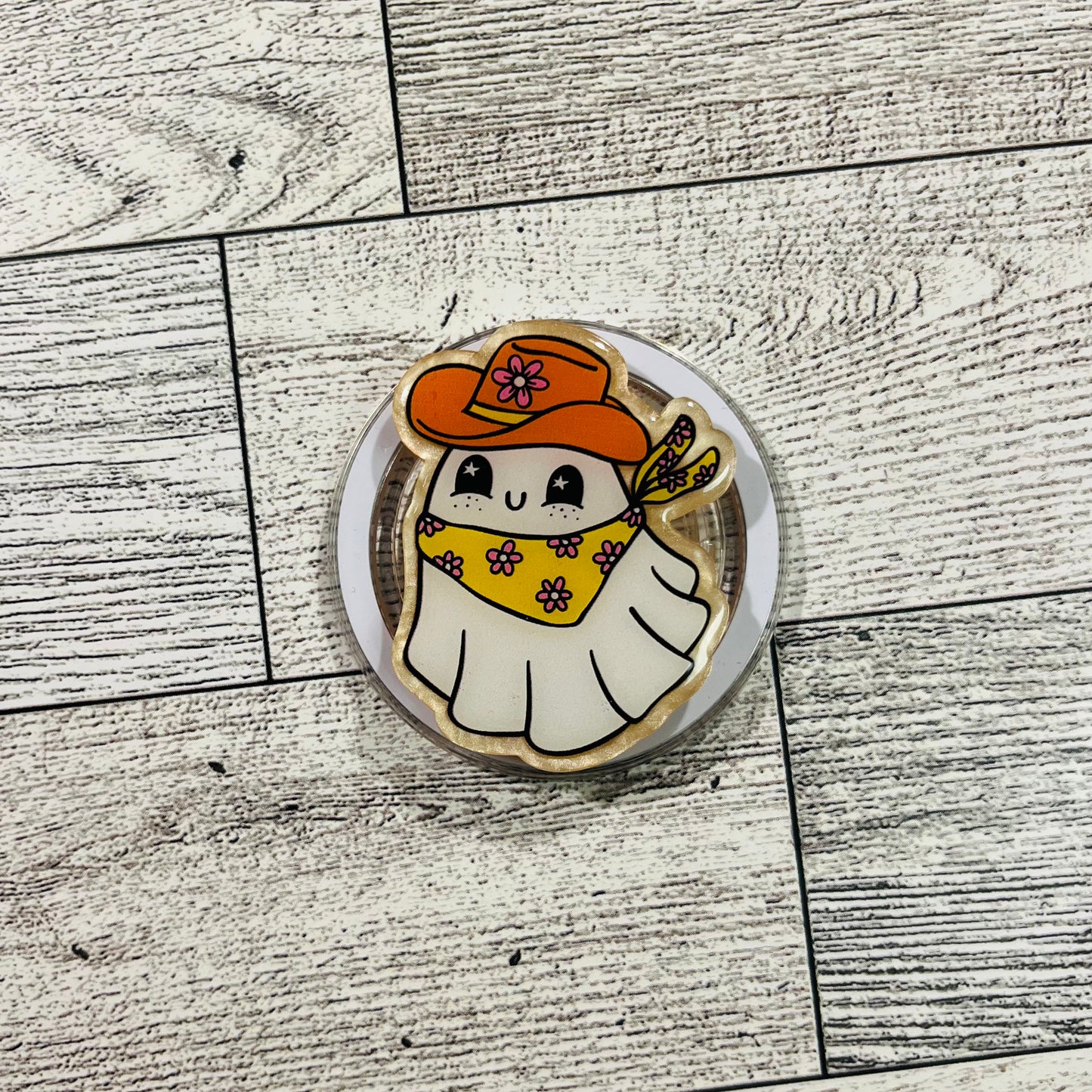 Cowboy Ghost with orange hat - E-Reader, Phone, Kindle Grip for all Devices Magnetic Grip