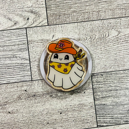 Cowboy Ghost with orange hat - E-Reader, Phone, Kindle Grip for all Devices Magnetic Grip