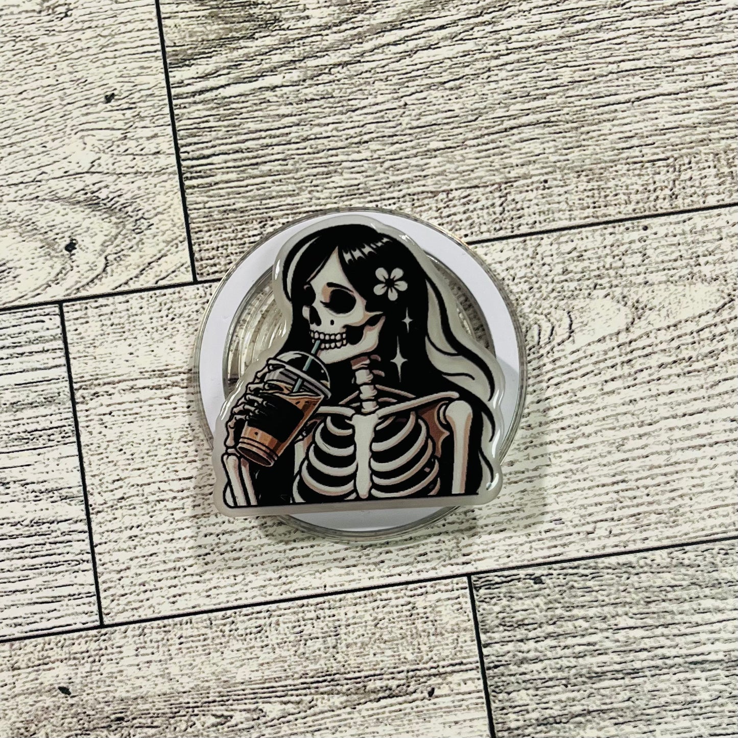 Skelly Girl drinking Iced coffee - E-Reader, Phone, Kindle Grip for all Devices Magnetic Grip