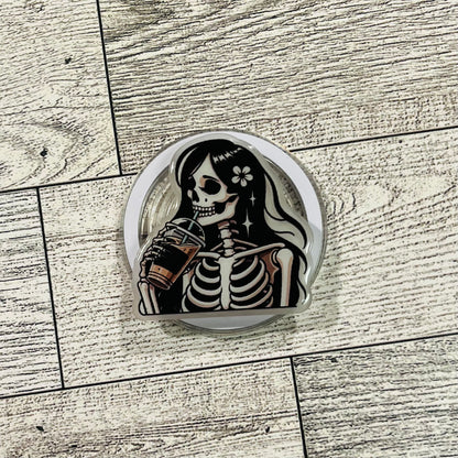 Skelly Girl drinking Iced coffee - E-Reader, Phone, Kindle Grip for all Devices Magnetic Grip