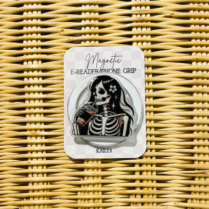 Skelly Girl drinking Iced coffee - E-Reader, Phone, Kindle Grip for all Devices Magnetic Grip