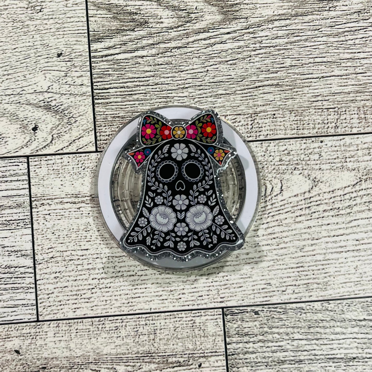 DOD Black and White ghost with colorful bow - E-Reader, Phone, Kindle Grip for all Devices Magnetic Grip