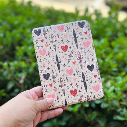 7" Daggers of Love Kindle case for Colorsoft and Paperwhite 12th Gen. magnetic case with clear back, removable back with handle