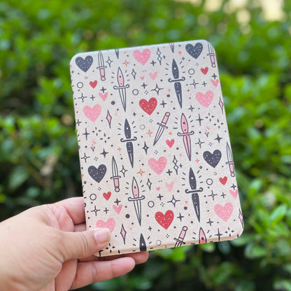 7" Daggers of Love Kindle case for Colorsoft and Paperwhite 12th Gen. magnetic case with clear back, removable back with handle