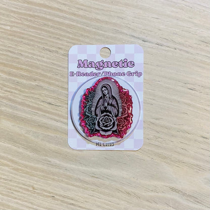 Virgen Rose E-Reader, Phone Grip for all Devices - Magnetic or Adhesive