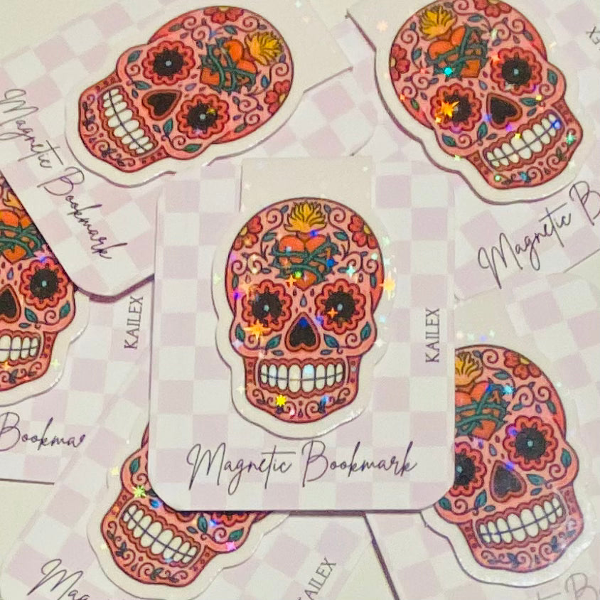 Pink Skull Holographic Magnetic Bookmark