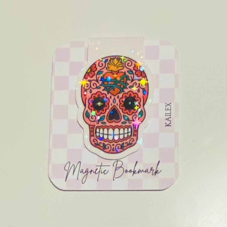 Pink Skull Holographic Magnetic Bookmark