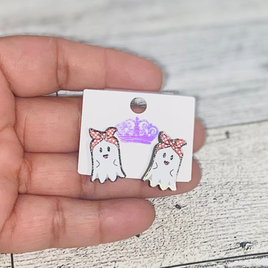 Red Bow Ghost Stud Earrings