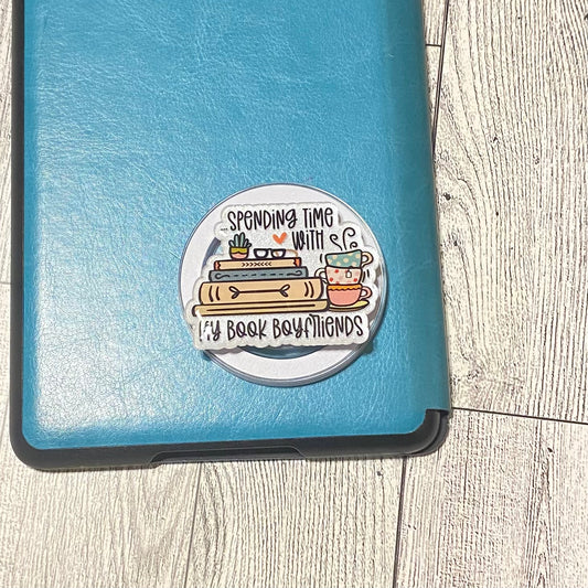 Spending Time with ny Book Boyfriends stack of books with coffee cups Magnetic Grip