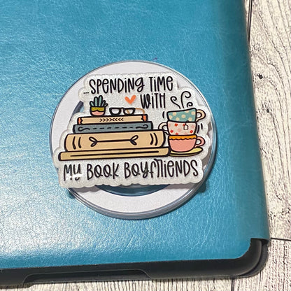 Spending Time with ny Book Boyfriends stack of books with coffee cups Magnetic Grip