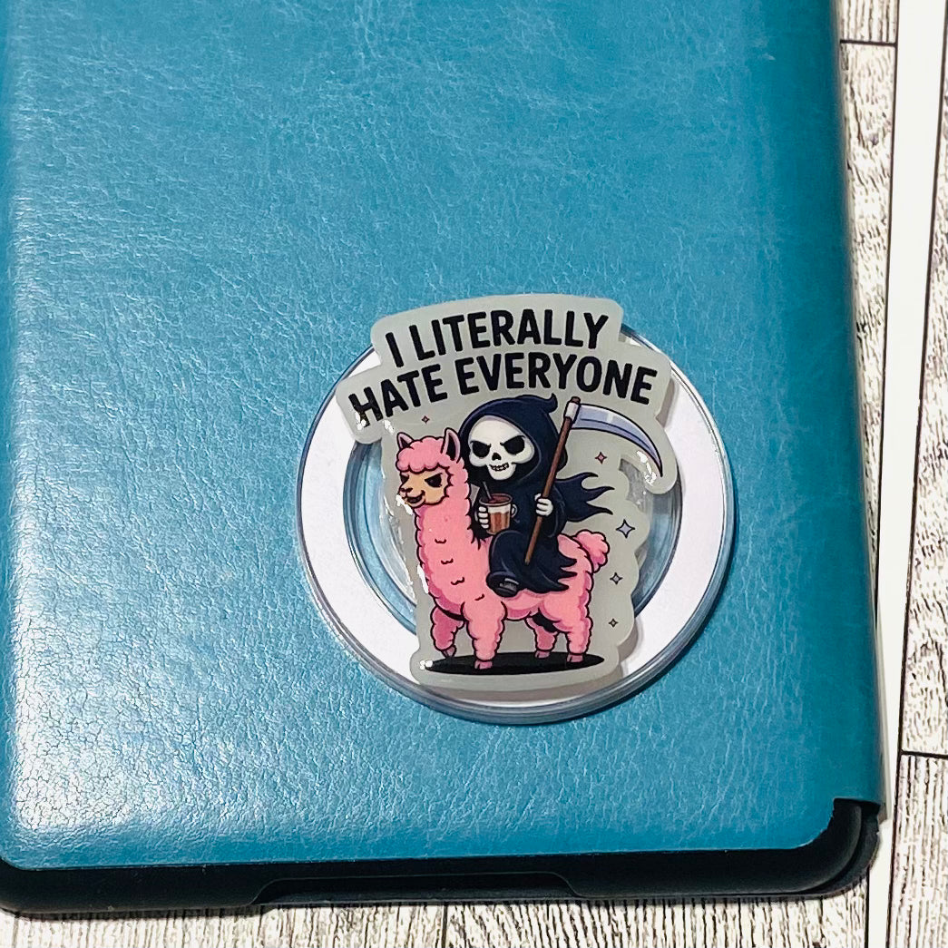 I Literally Hate Everyone Llama and Reaper E-Reader, Phone Grip for all Devices Magnetic Grip