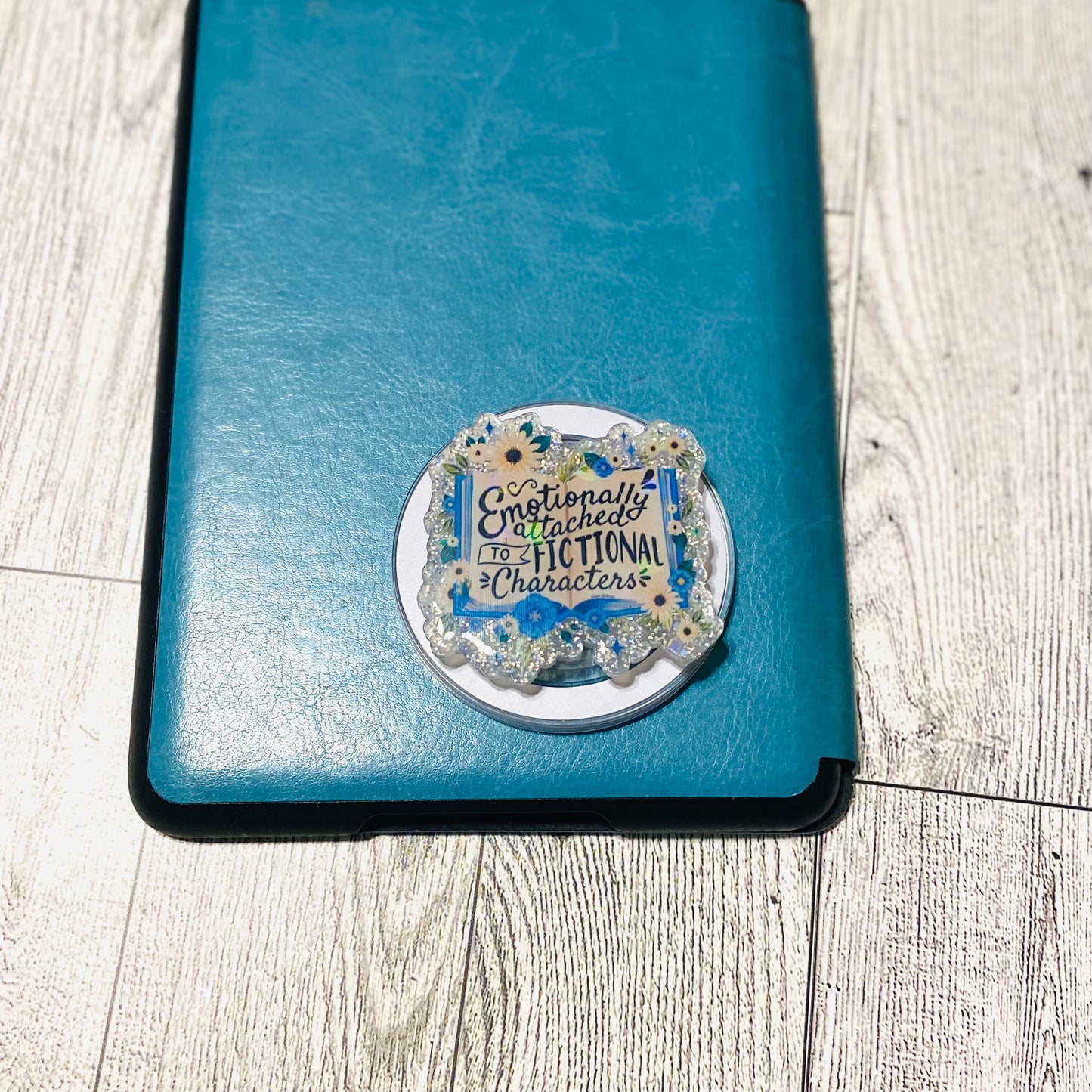 Emotionally attached to fictional characters blue book E-Reader, Phone Grip for all Devices Magnetic Grip -  Holographic