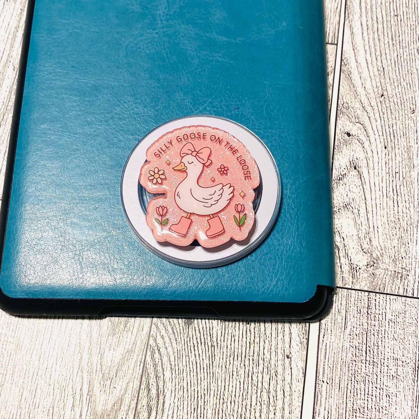 Pink Silly Goose on the Loose E-Reader, Phone Grip for all Devices Magnetic Grip
