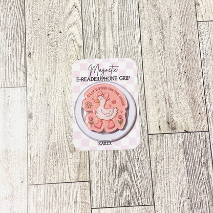Pink Silly Goose on the Loose E-Reader, Phone Grip for all Devices Magnetic Grip