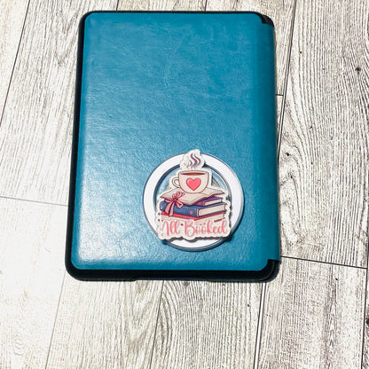 All Booked stacked books with coffee E-Reader, Phone Grip for all Devices Magnetic Grip