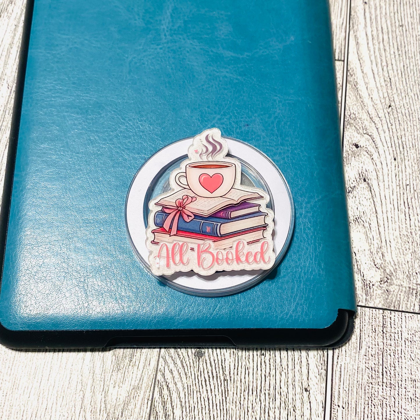 All Booked stacked books with coffee E-Reader, Phone Grip for all Devices Magnetic Grip