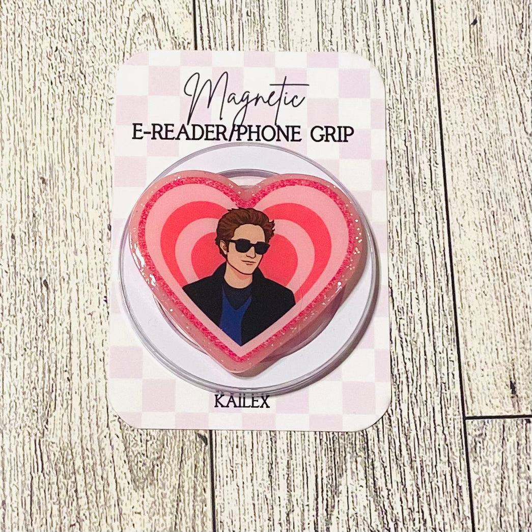 Edward with Pink Pounding Heart E-Reader, Phone Grip for all Devices Magnetic Grip