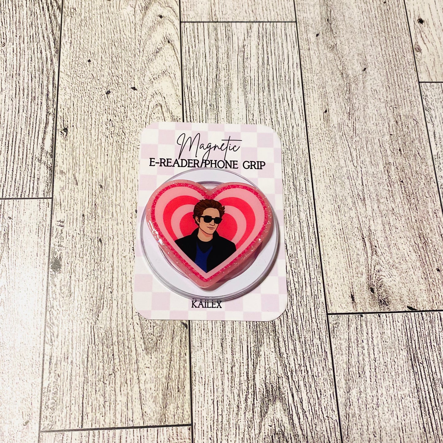 Edward with Pink Pounding Heart E-Reader, Phone Grip for all Devices Magnetic Grip