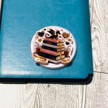 Stacked books with Dragon and coffee, pink Magnetic Grip
