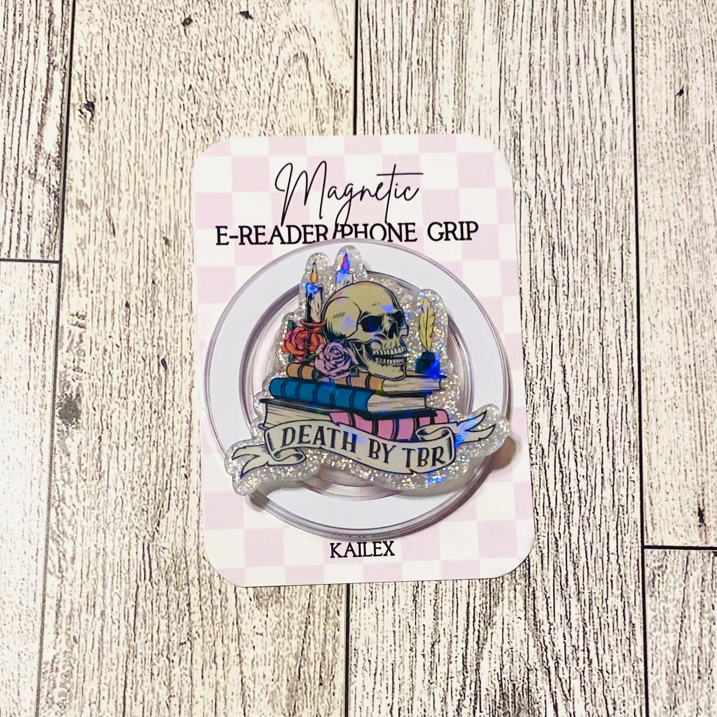 Death by TBR, books with skull Magnetic Grip - Holographic