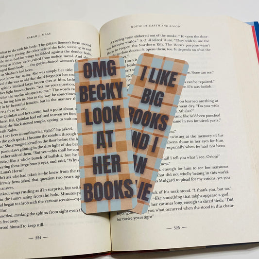 OMG Becky look at her books, I like big books and I can not lie plaid glossy Bookmark