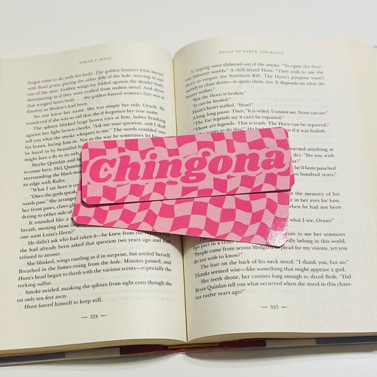 Pink Chingona with checkered print, glossy Bookmark