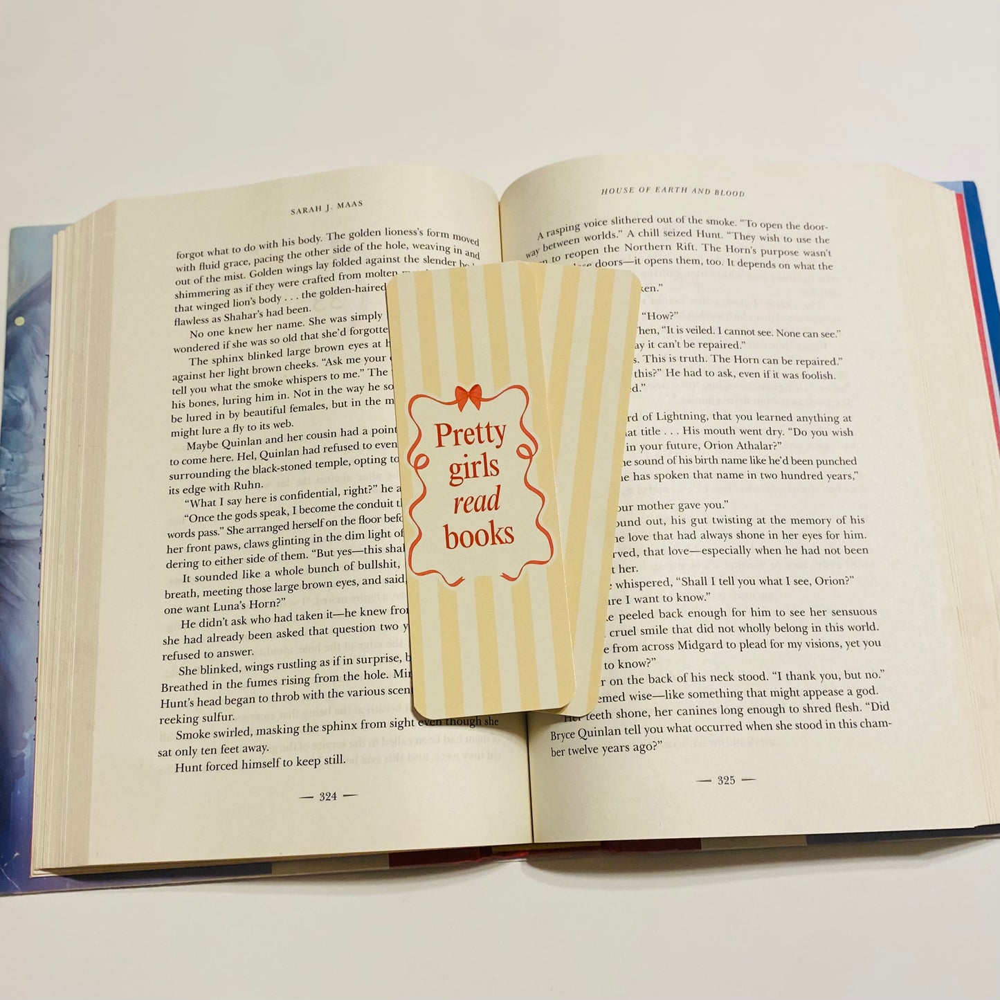 Pretty girls read books, yellow stripe, glossy Bookmark