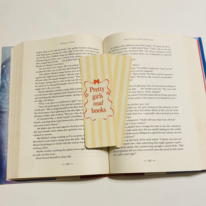 Pretty girls read books, yellow stripe, glossy Bookmark