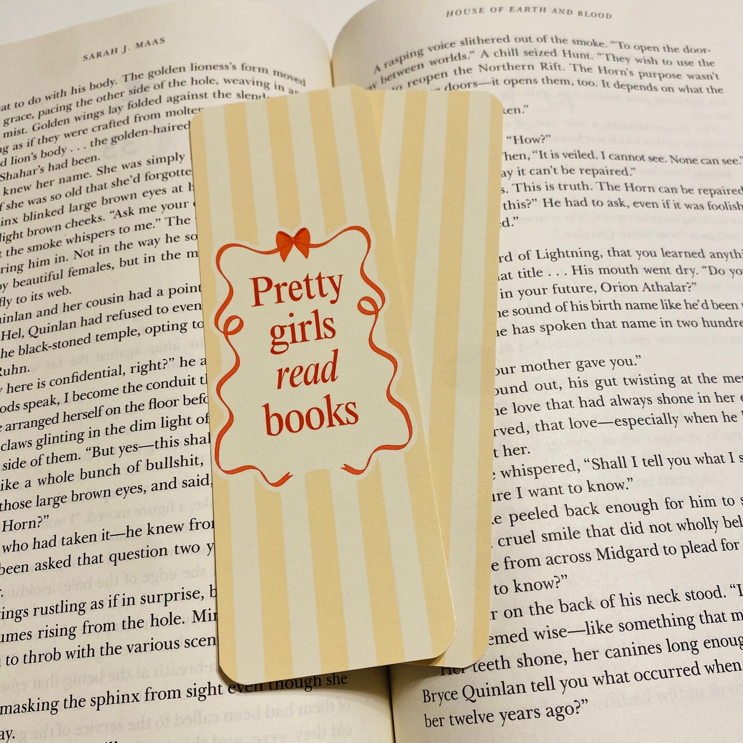 Pretty girls read books, yellow stripe, glossy Bookmark