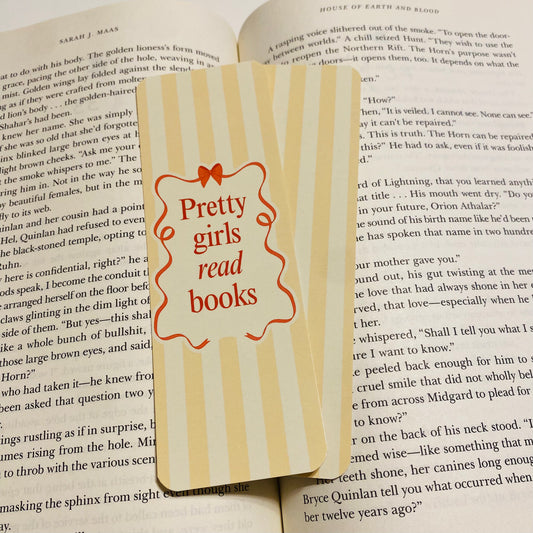 Pretty girls read books, yellow stripe, glossy Bookmark