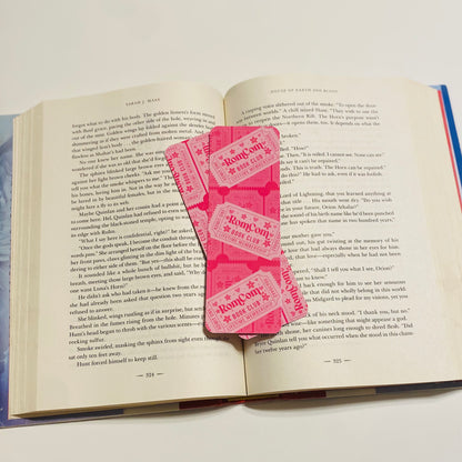 ROM COM book club pink ticket, admit one, glossy Bookmark