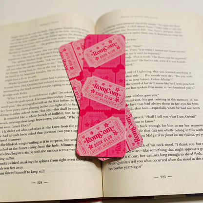 ROM COM book club pink ticket, admit one, glossy Bookmark