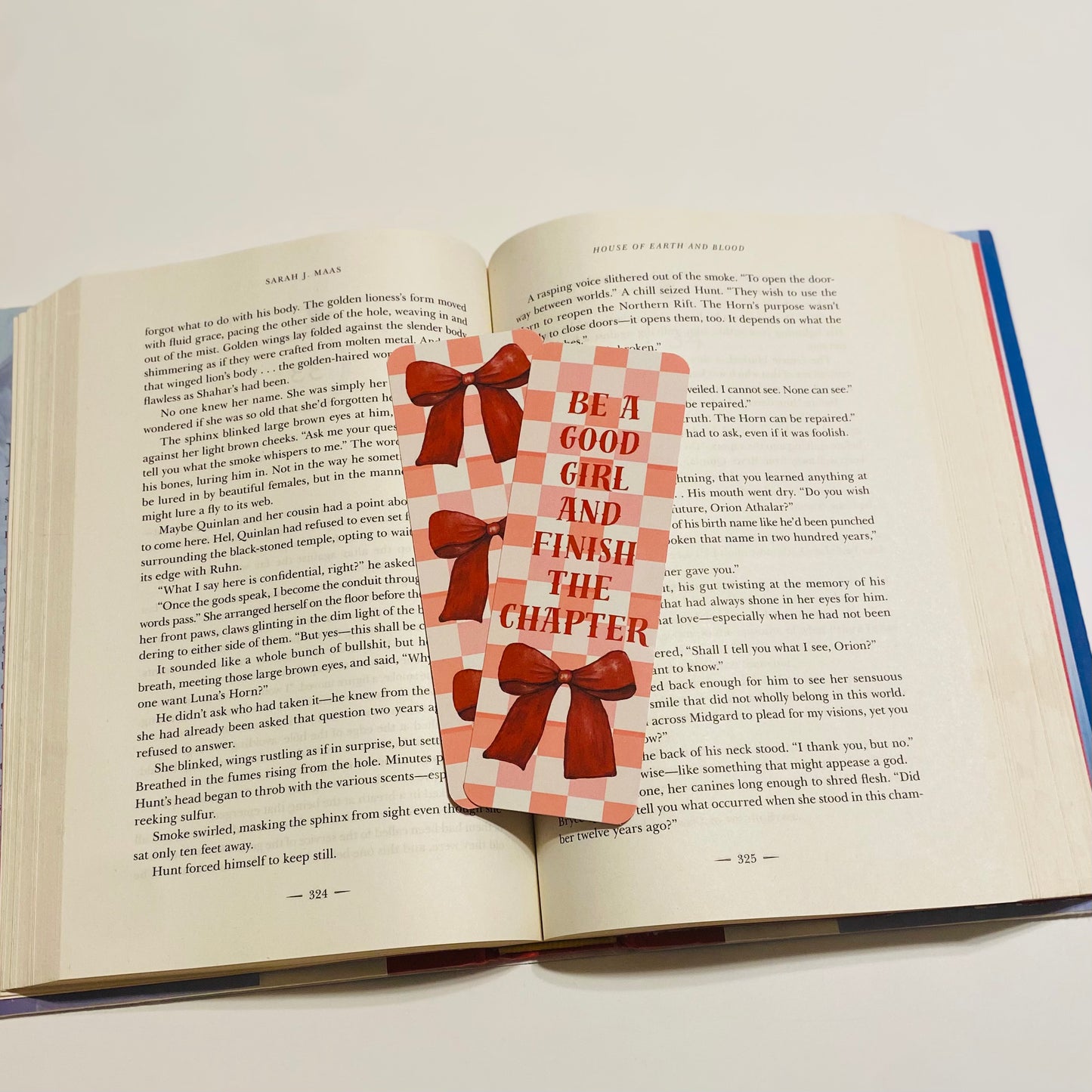 Be a good girl and finish the chapter, checkered with bows, glossy Bookmark